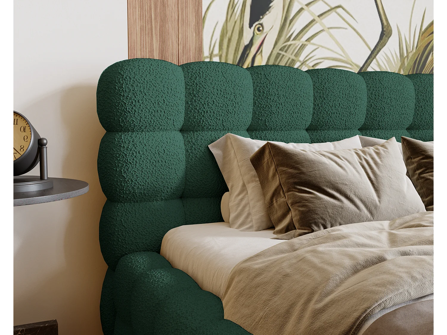 Emporius Gestoffeerd bed 200x200 cm Parlas Bis - luxe bed met met opbergruimte, Bouclé Groen (Anthology 13)