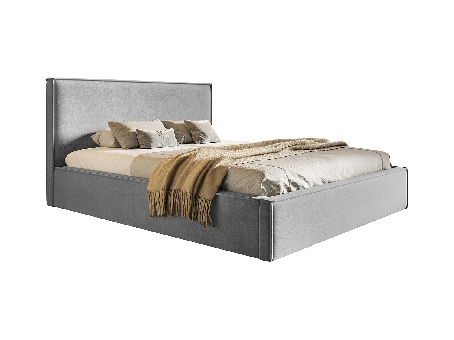 Emporius Lit coffre 180 x 200 Kyoto - Lit adulte avec Sommier à Lattes - lit avec tissu Velvet Gris (Amor Velvet 4318)
