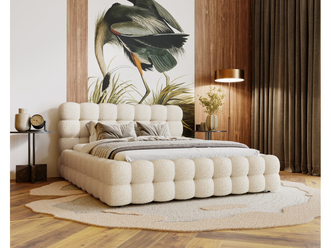 Emporius Gestoffeerd bed 180x200 cm Parlas Bis - luxe bed met met opbergruimte, Bouclé Crème (Anthology 1)
