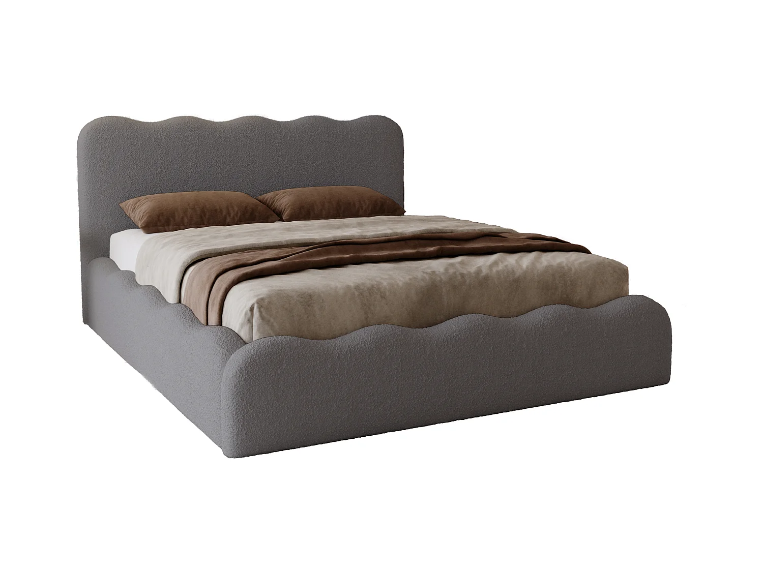 Emporius Lit avec Rangement, Lit double 200 x 200 cm Wave, Lit bouclé Gris foncé (Anthology 18)