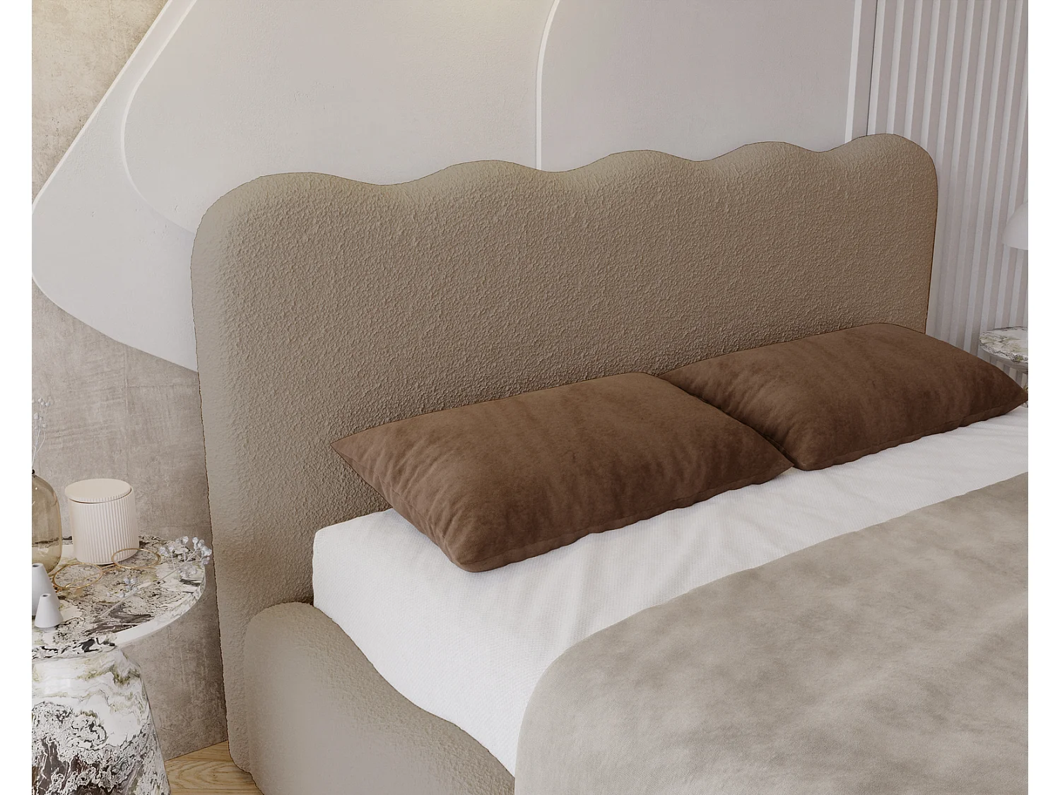 Emporius Lit avec Rangement, Lit double 140 x 200 cm Wave, Lit bouclé Brun (Anthology 5)