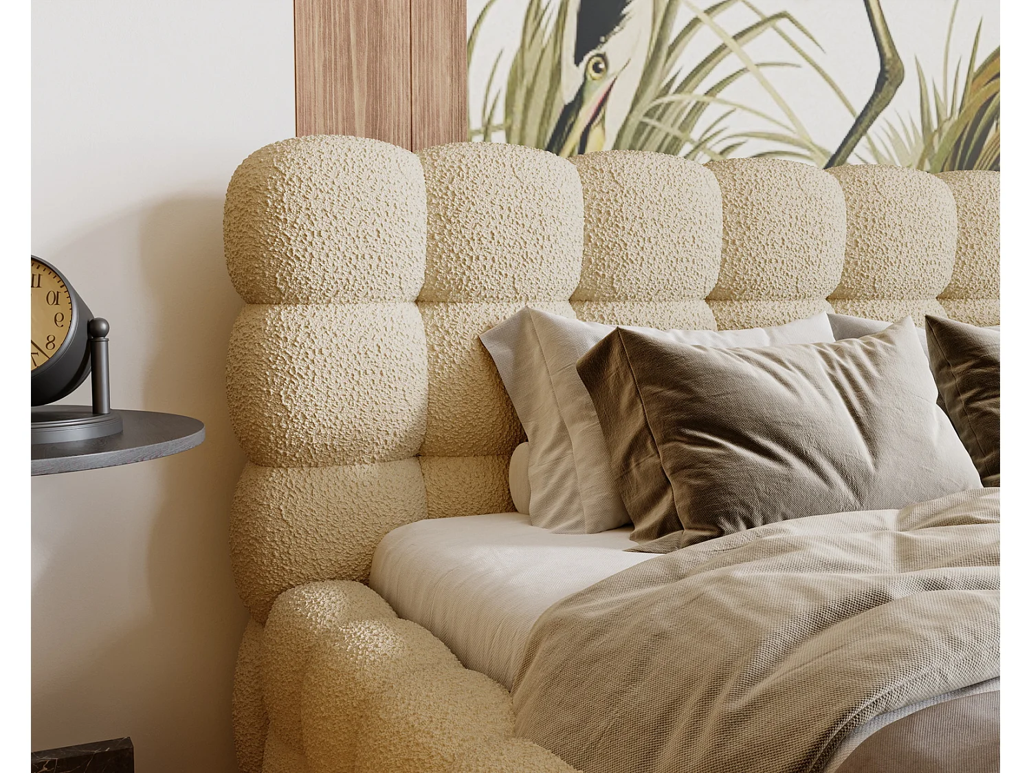 Emporius Gestoffeerd bed 160x200 cm Parlas Bis - luxe bed met met opbergruimte, Bouclé Beige (Anthology 3)