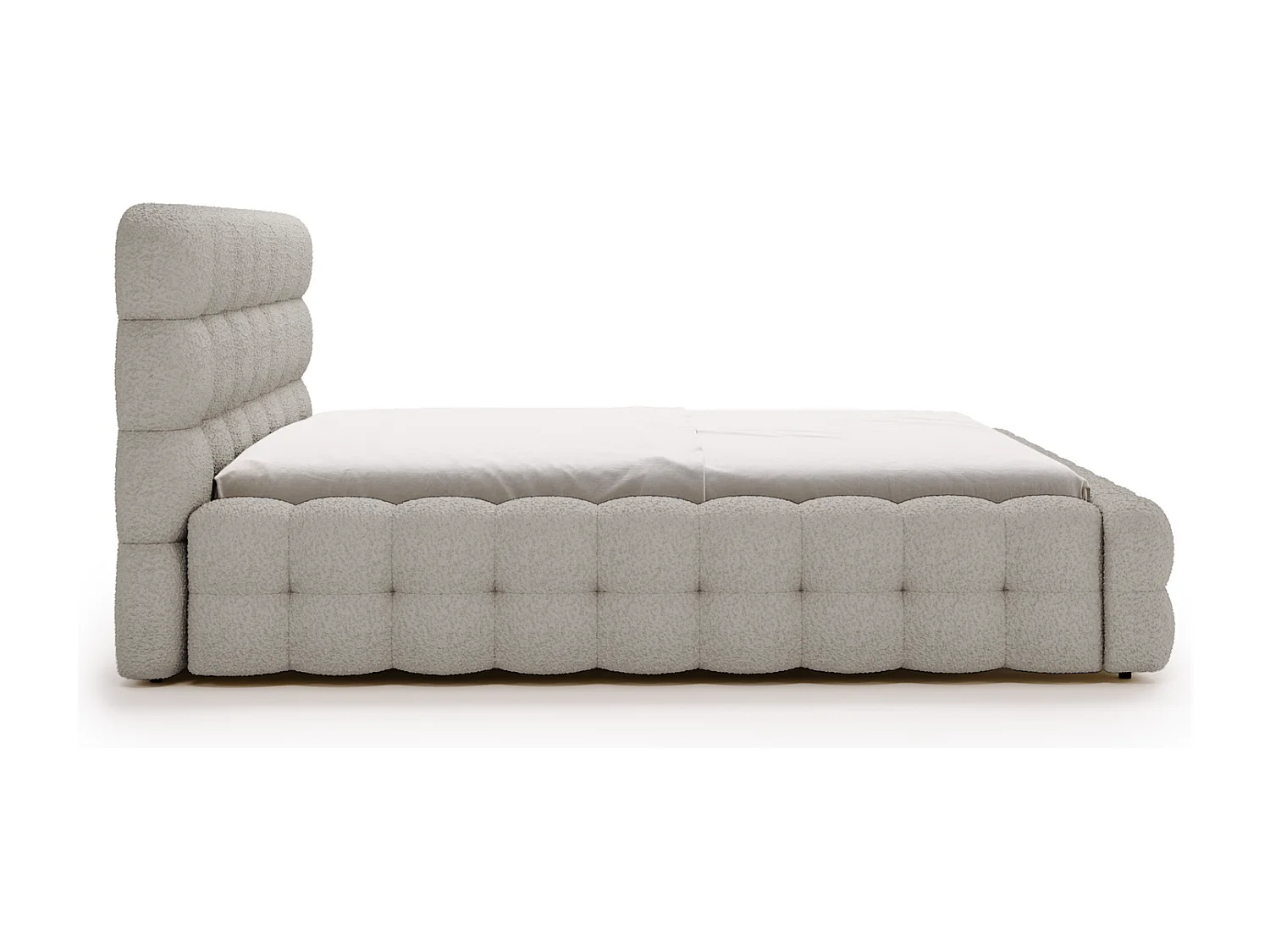 Emporius Gestoffeerd bed 140x200 cm Parlas Bis - luxe bed met met opbergruimte, Bouclé Lichtgrijs (Anthology 15)