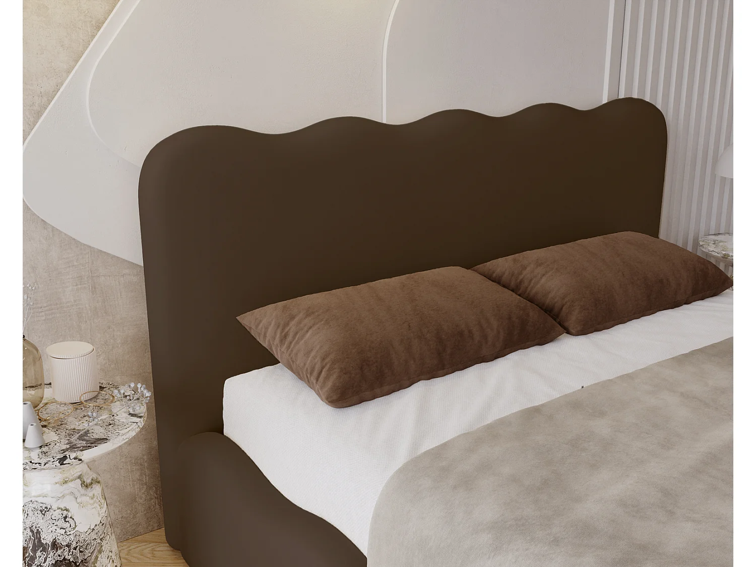 Emporius Lit avec Rangement, Lit double 180 x 200 cm Wave, Lit Brun foncé (Elegance 6)