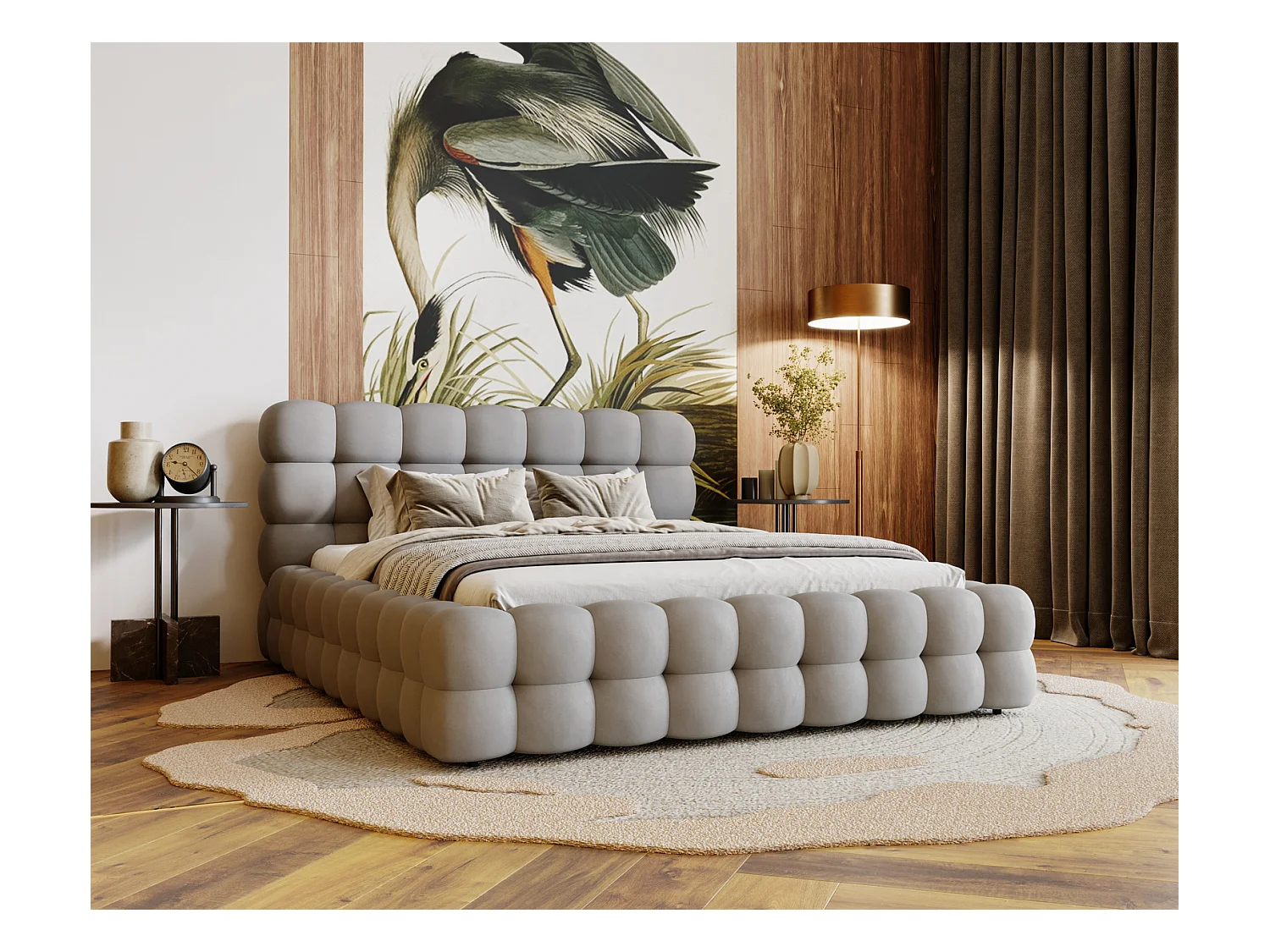 Emporius Gestoffeerd bed 200x200 cm Parlas Bis - luxe bed met met opbergruimte, fluwelen Grijs (Amor Velvet 4318)