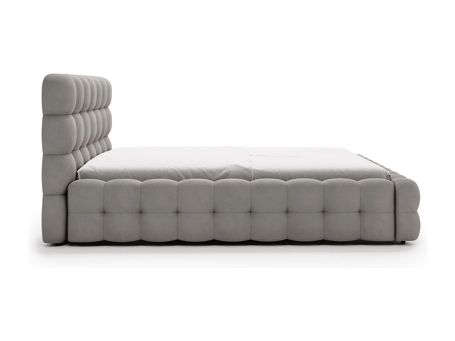 Emporius Lit capitoné Parlas Bis - Lit double 200x200 avec Sommier à Lattes, Rangement - tissu Velvet Gris (Amor Velvet 4318)