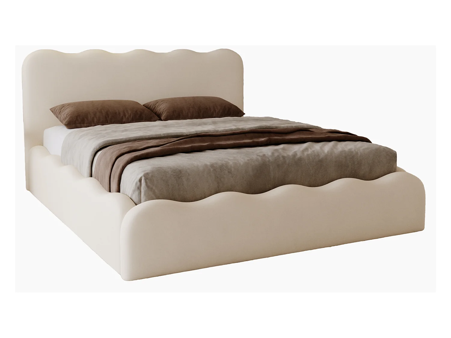 Emporius Lit avec Rangement, Lit double 160 x 200 cm Wave, Lit Beige (Elegance 2)