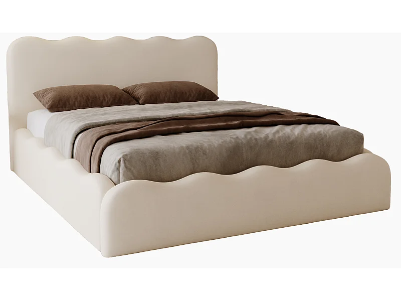 Emporius Polsterbett 160x200 Wave - Doppelbett mit Lattenrost, Bettkasten - Velvet Beige (Elegance 2)