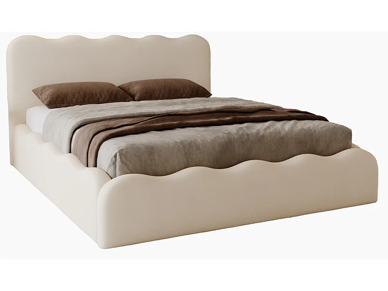 Emporius Polsterbett 160x200 Wave - Doppelbett mit Lattenrost, Bettkasten - Velvet Beige (Elegance 2)