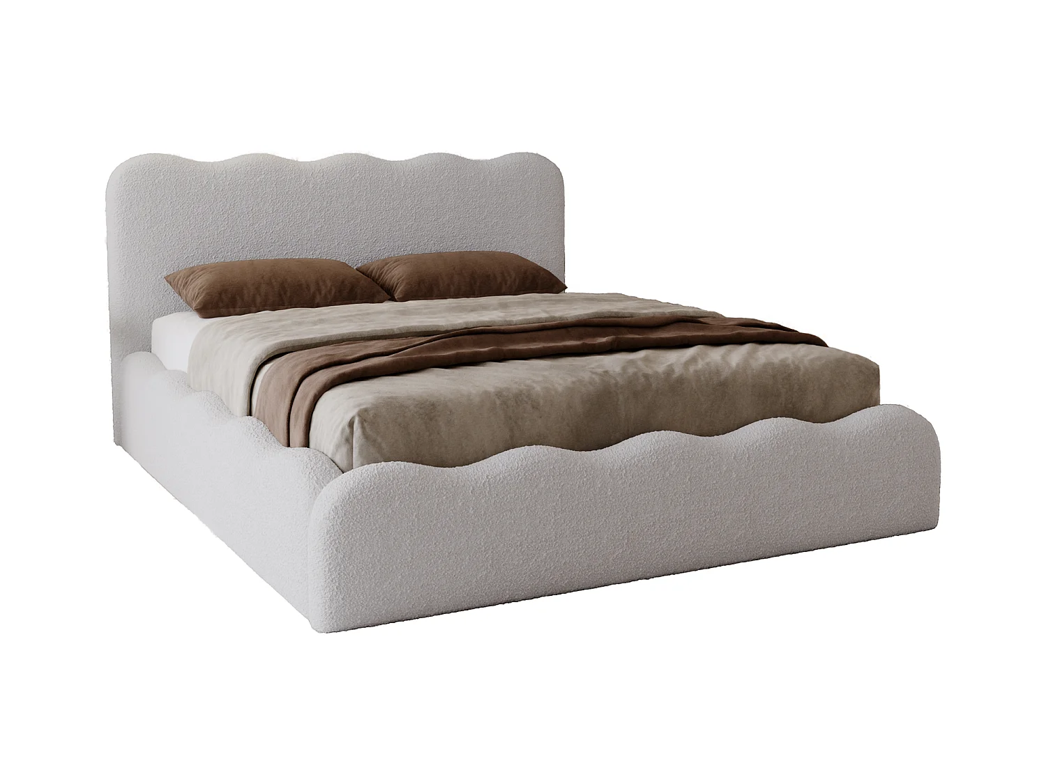 Emporius Lit avec Rangement, Lit double 200 x 200 cm Wave, Lit bouclé Gris clair (Anthology 15)