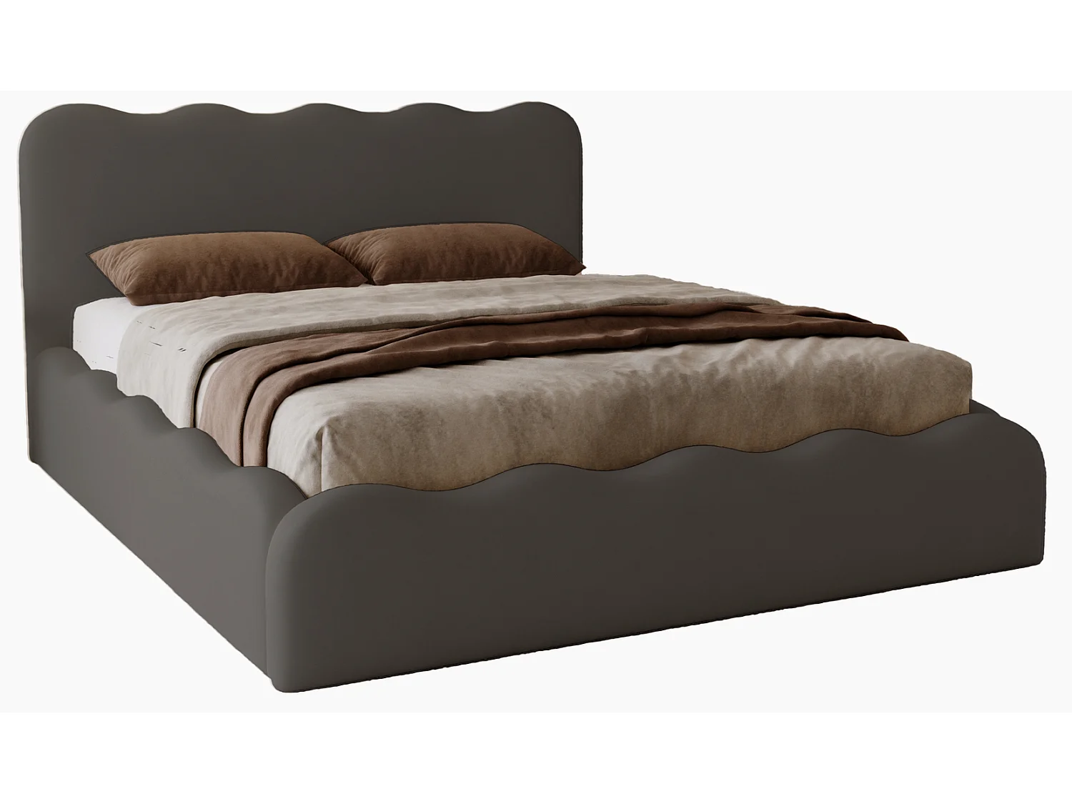 Emporius Gestoffeerd bed 180x200 cm Wave, bed met opbergruimte - fluwelen Donkergrijs (Elegance 18)