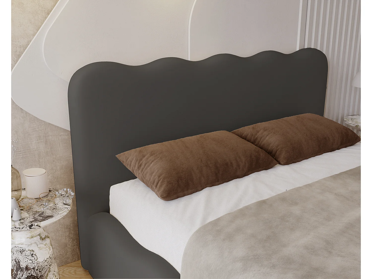 Emporius Gestoffeerd bed 180x200 cm Wave, bed met opbergruimte - fluwelen Donkergrijs (Elegance 18)