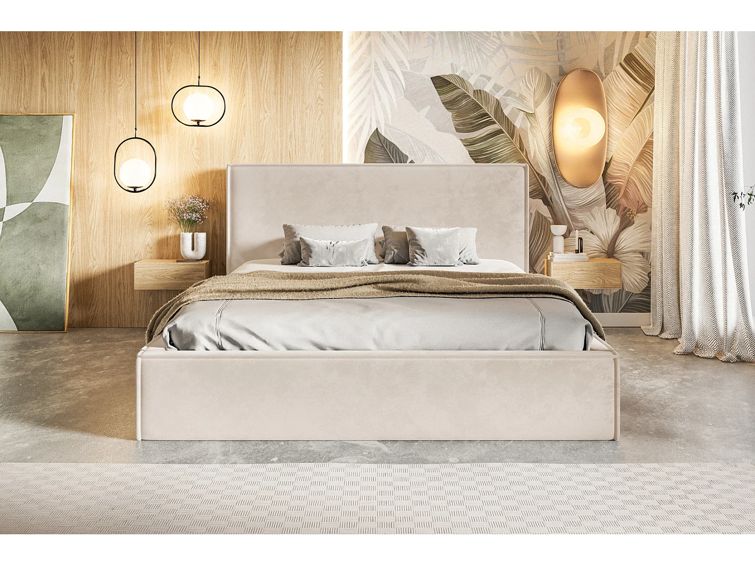 Emporius Gestoffeerd bed 180x200 Kyoto - tweepersoonsbed met opbergruimte - fluwelen Beige (Amor Velvet 4304)