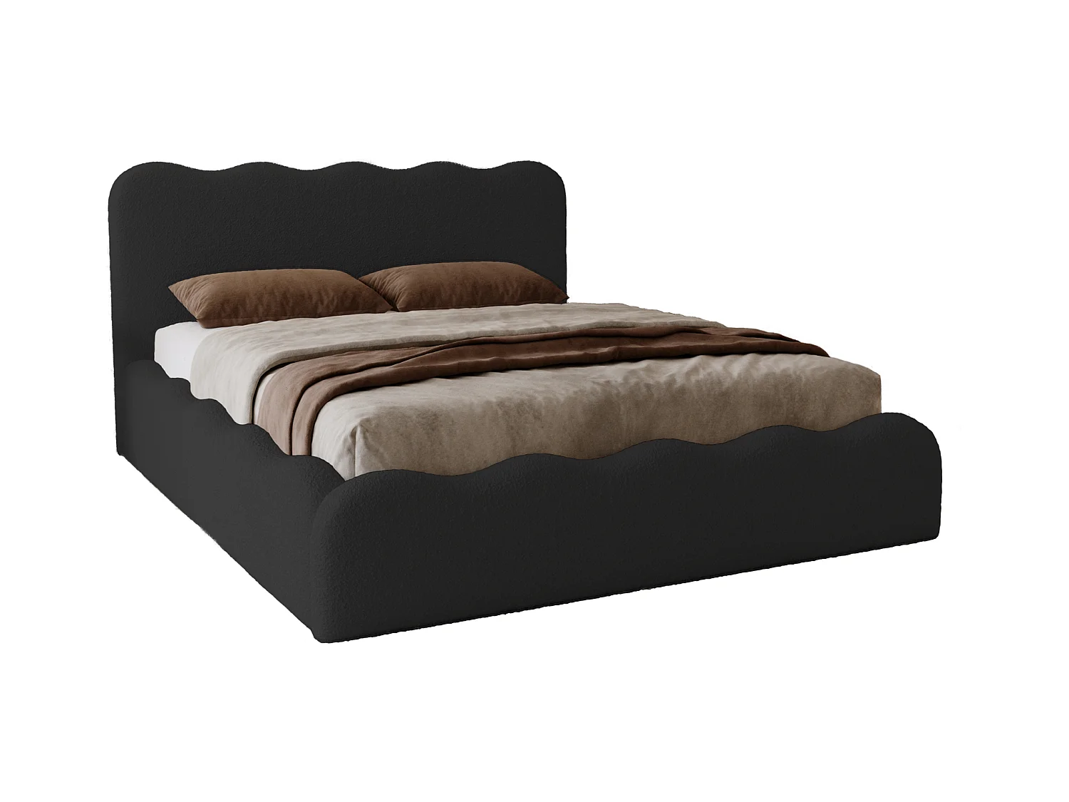 Emporius Lit avec Rangement, Lit double 200 x 200 cm Wave, Lit bouclé Schwarz (Anthology 19)