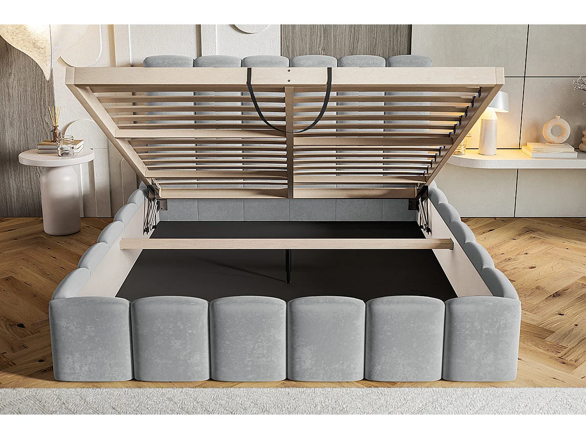 Emporius Lit Rembourré 180 x 200 cm avec Rangement Palermo - Lit Double 180x200, tissu Velvet Noir (Amor Velvet 4322)