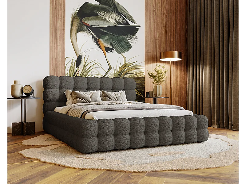 Emporius Gestoffeerd bed 180x200 cm Parlas Bis - luxe bed met met opbergruimte, Bouclé Donkergrijs (Anthology 18)