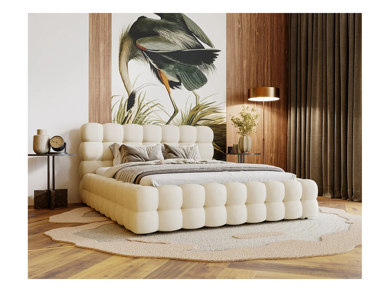 Emporius Gestoffeerd bed 200x200 cm Parlas Bis - luxe bed met met opbergruimte, fluwelen Beige (Amor Velvet 4323)