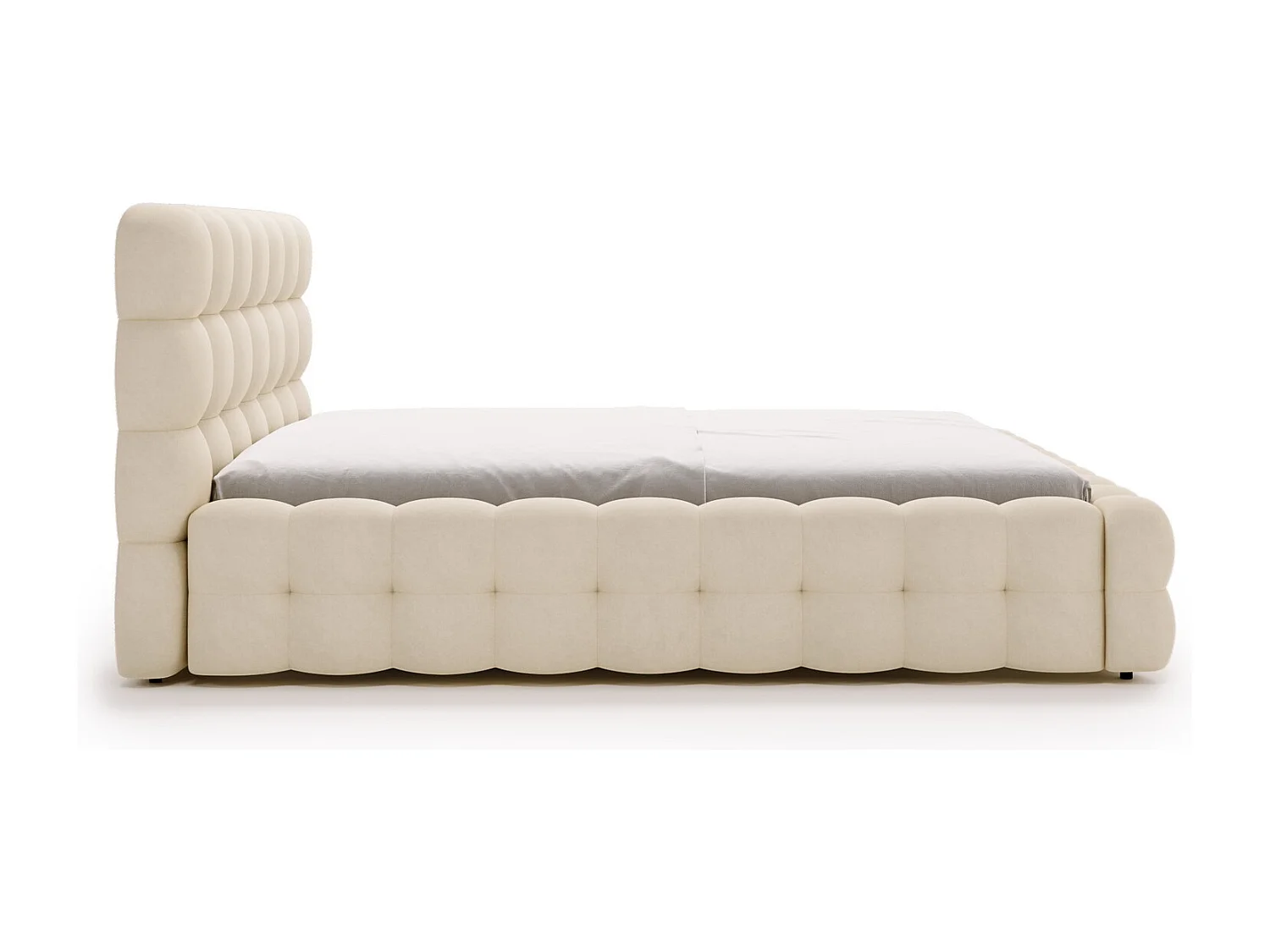 Emporius Lit capitoné Parlas Bis - Lit double 200x200 avec Sommier à Lattes, Rangement - tissu Velvet Beige (Amor Velvet 4323)