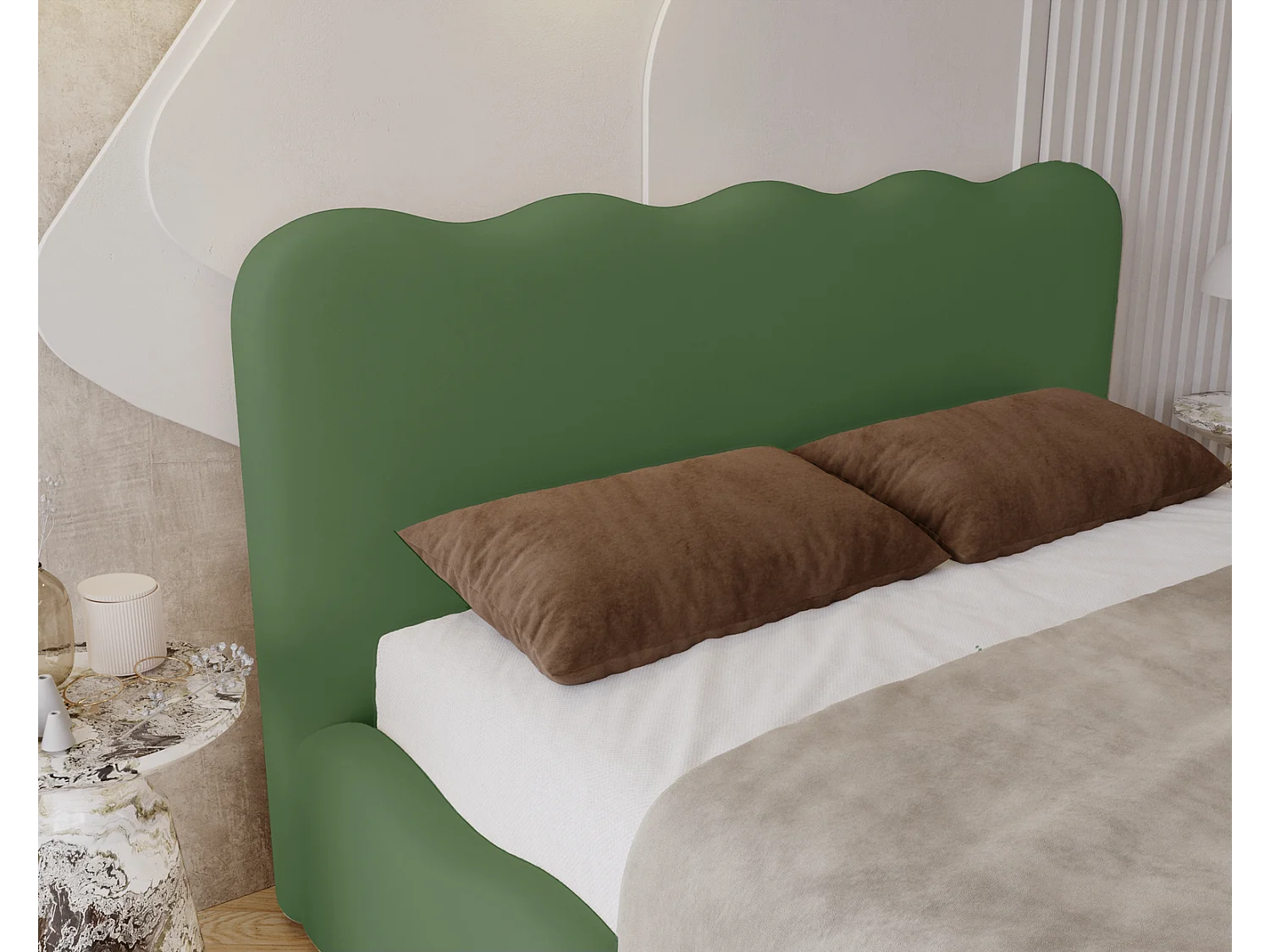Emporius Lit avec Rangement, Lit double 180 x 200 cm Wave, Lit Vert (Elegance 10)
