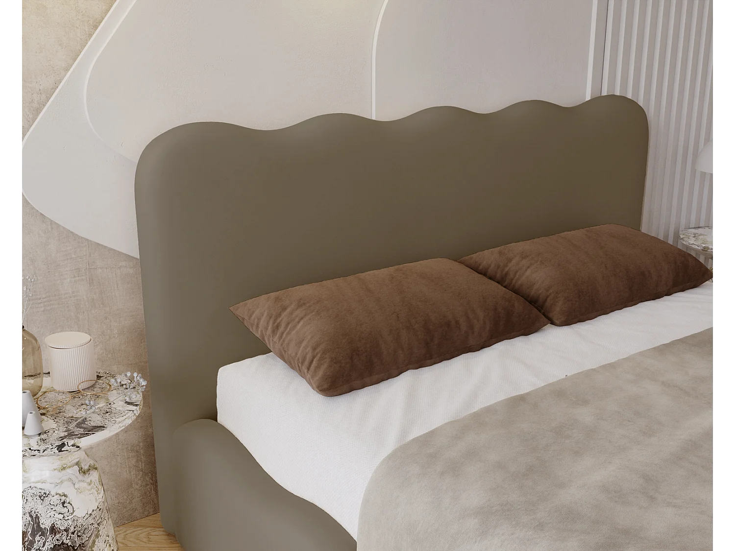 Emporius Gestoffeerd bed 160x200 cm Wave, bed met opbergruimte - fluwelen Bruin (Elegance 5)