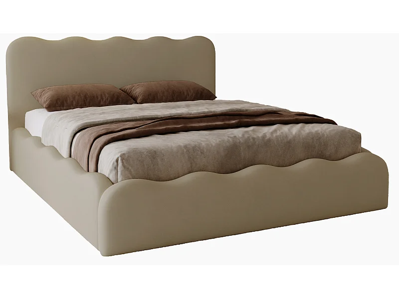 Emporius Lit avec Rangement, Lit double 160 x 200 cm Wave, Lit Brun (Elegance 5)