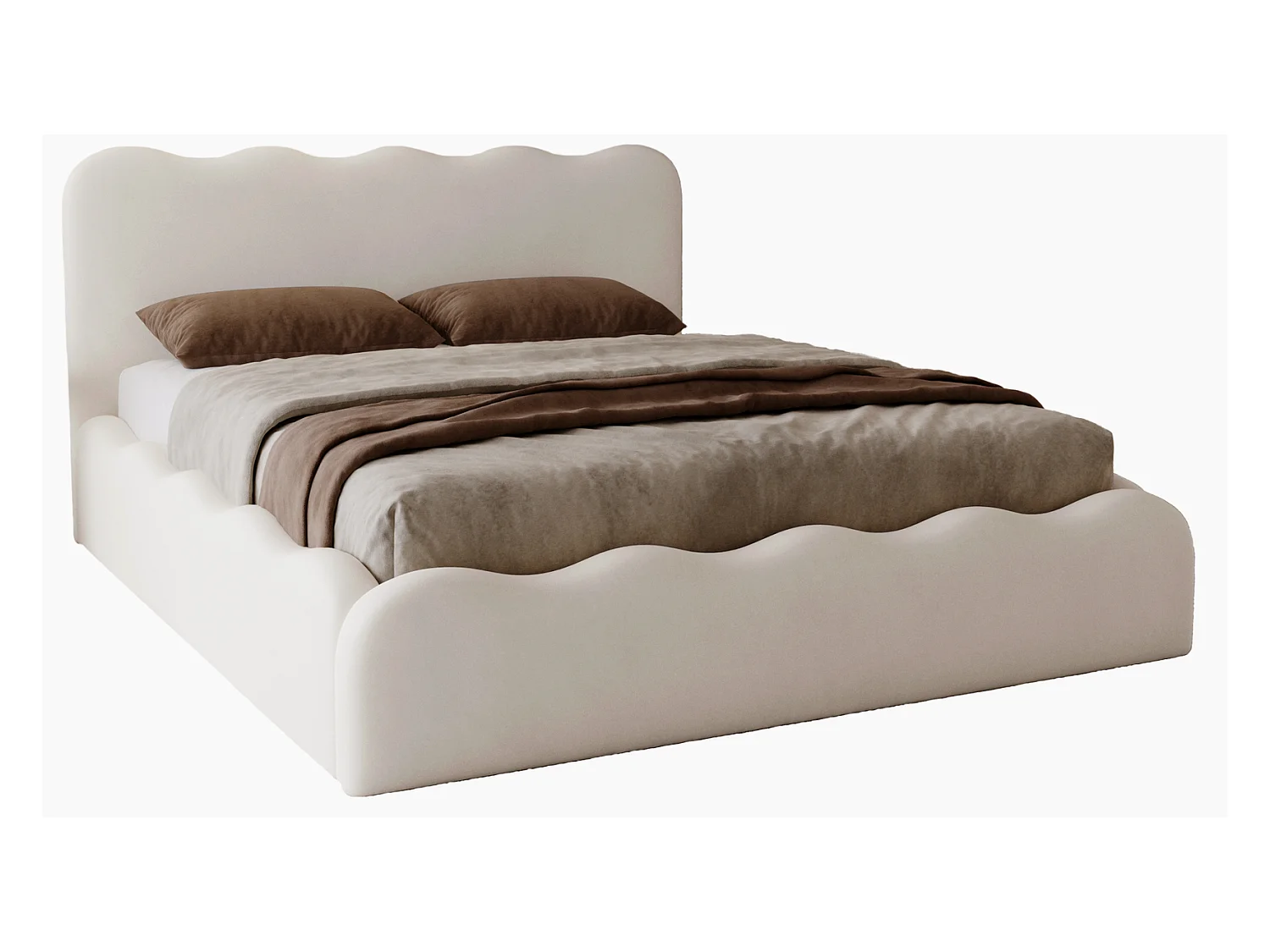 Emporius Gestoffeerd bed 160x200 cm Wave, bed met opbergruimte - fluwelen Crème (Elegance 1)