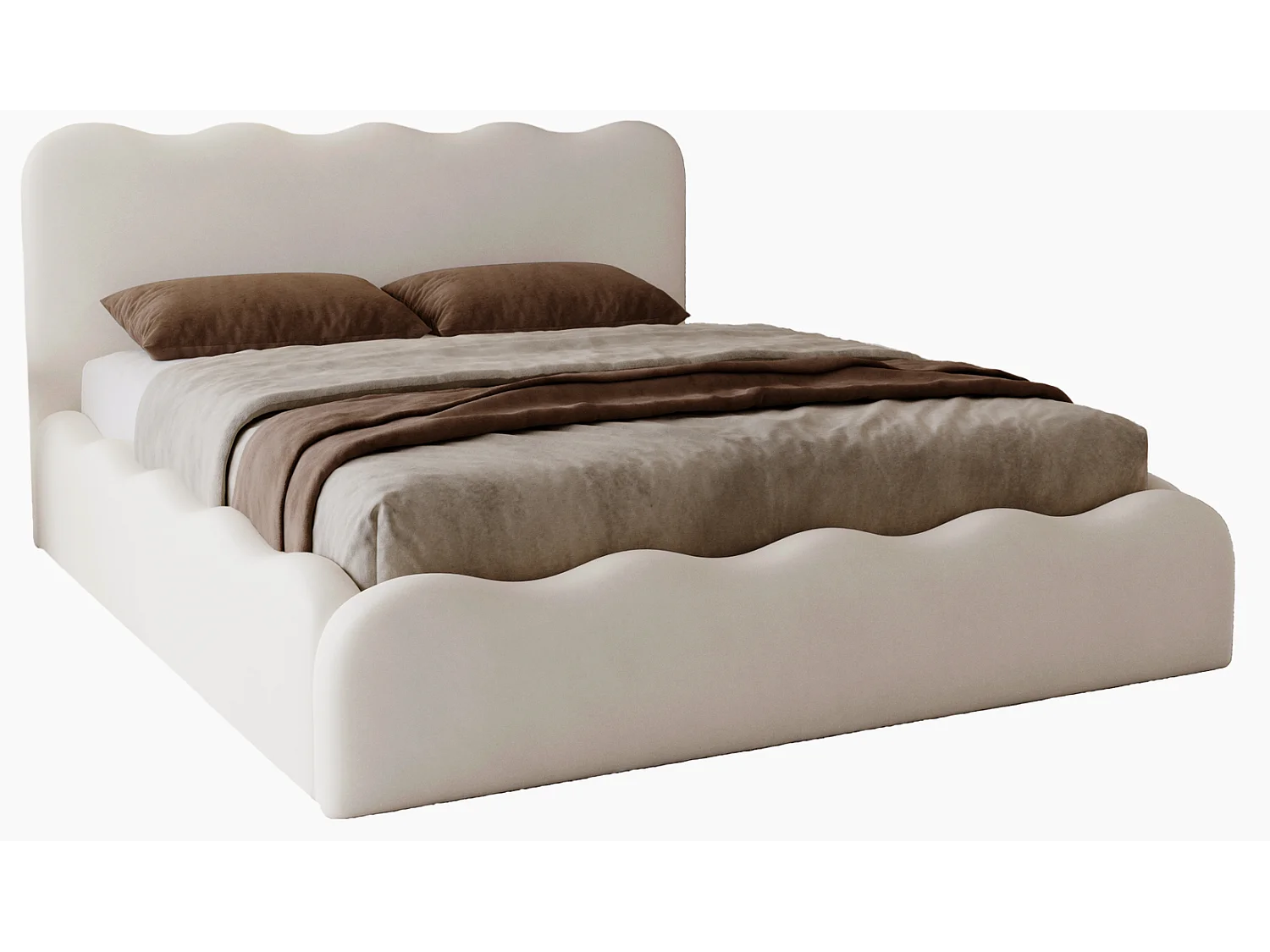 Emporius Polsterbett 160x200 Wave - Doppelbett mit Lattenrost, Bettkasten - Velvet Creme (Elegance 1)