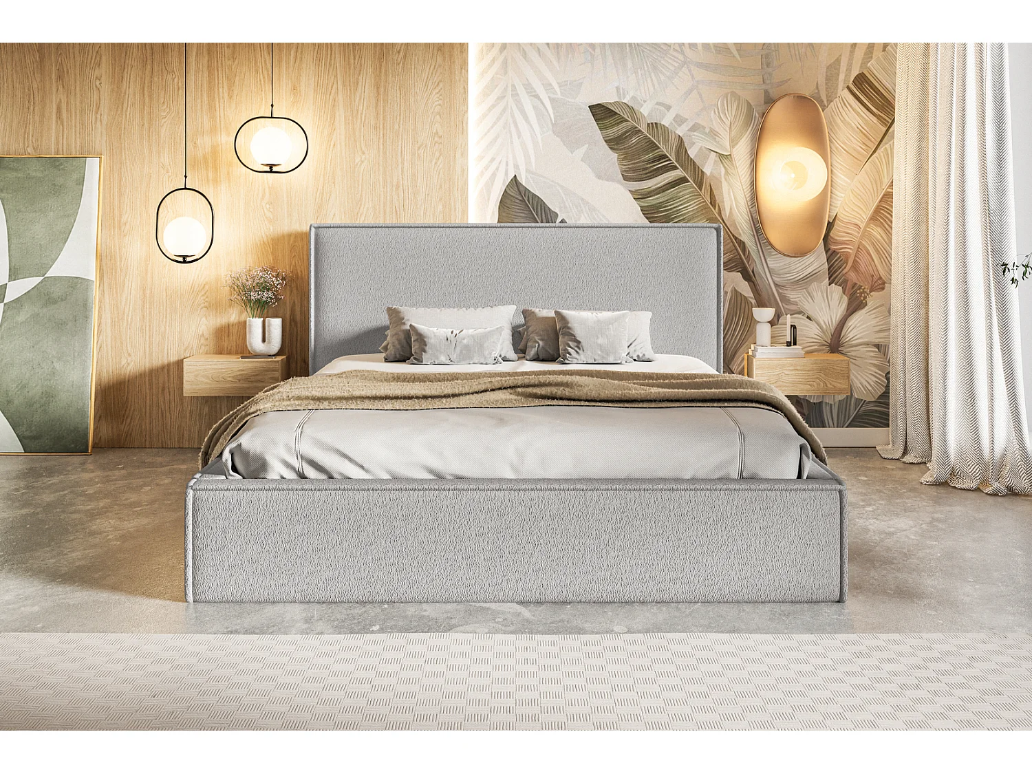 Emporius Gestoffeerd bed 160x200 Kyoto - tweepersoonsbed met opbergruimte - Bouclé Lichtgrijs (Anthology 15)