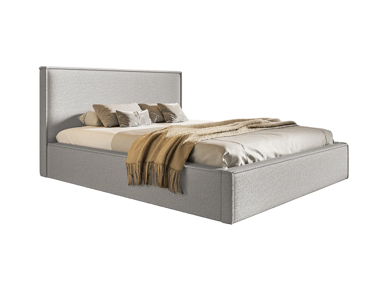 Emporius Lit coffre 160 x 200 Kyoto - Lit adulte avec Sommier à Lattes - lit avec tissu bouclé Gris clair (Anthology 15)