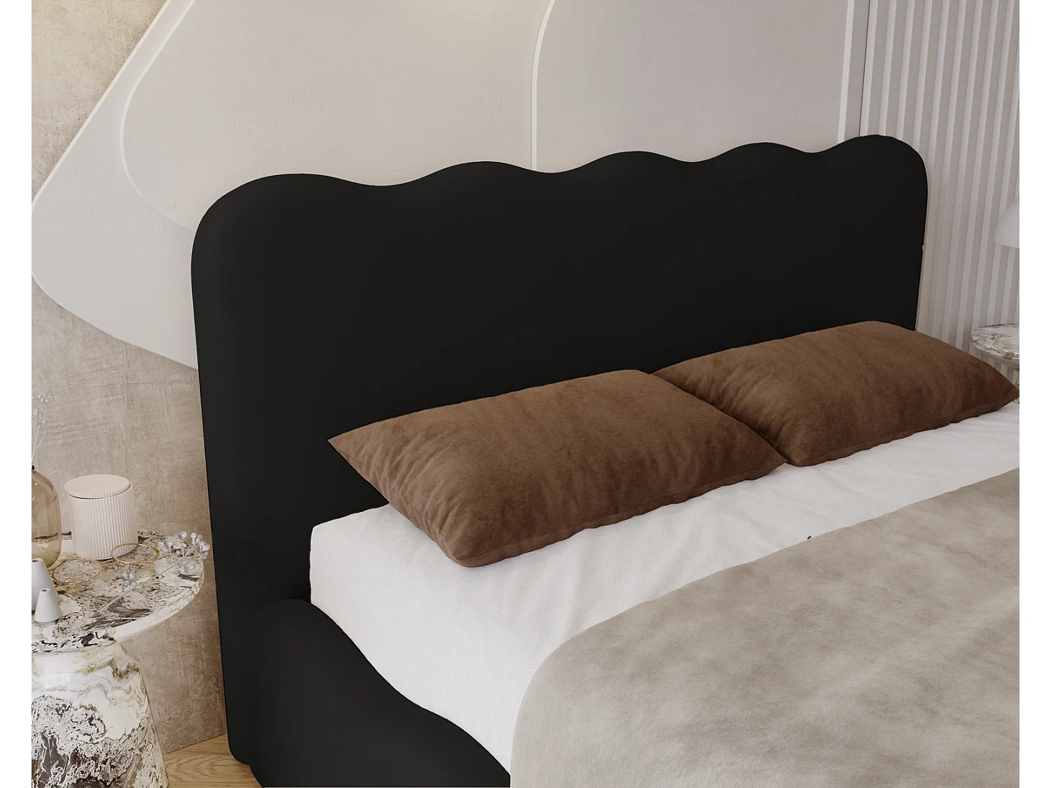 Emporius Polsterbett 200x200 Wave - Doppelbett mit Lattenrost, Bettkasten - Velvet Schwarz (Elegance 21)