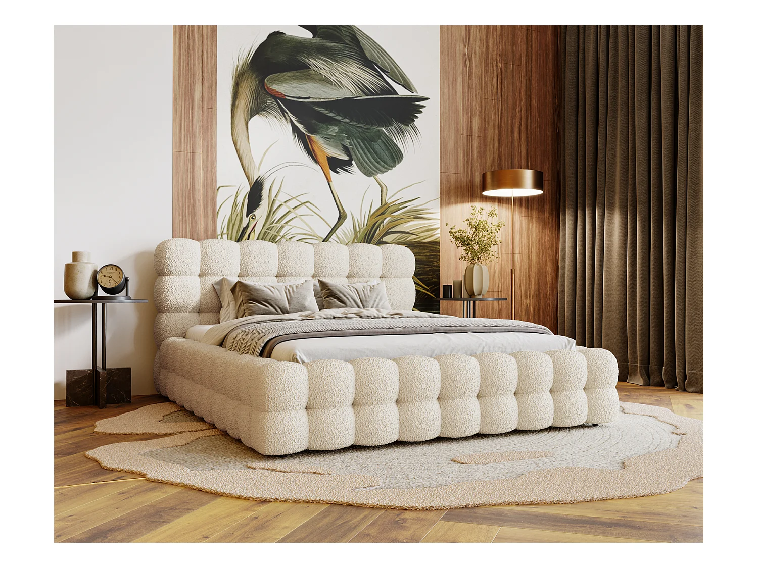 Emporius Gestoffeerd bed 160x200 cm Parlas Bis - luxe bed met met opbergruimte, Bouclé Crème (Anthology 1)
