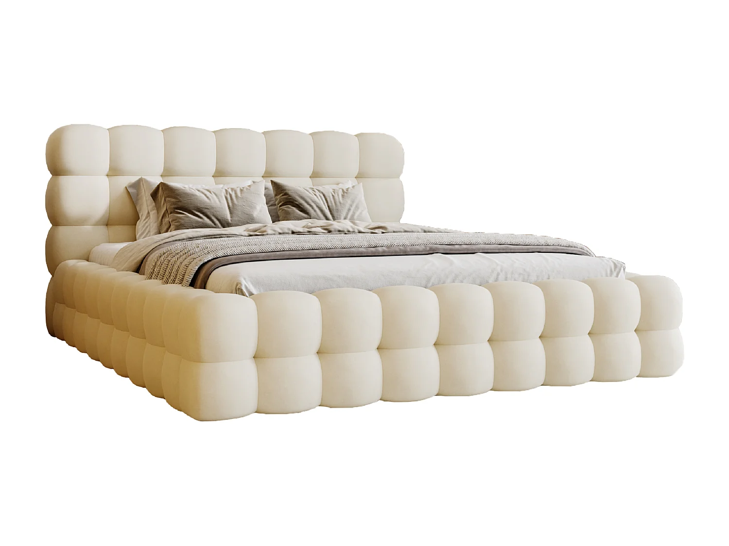 Emporius Lit capitoné Parlas Bis - Lit double 180x200 avec Sommier à Lattes, Rangement - tissu Velvet Beige (Amor Velvet 4323)