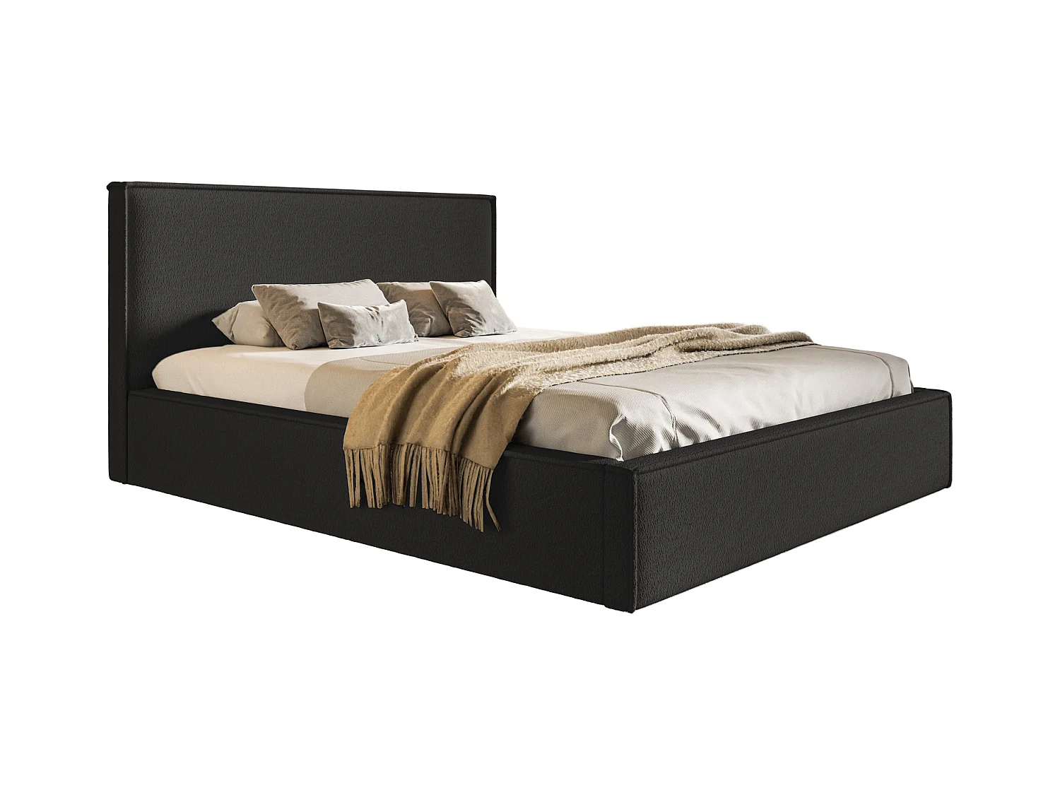 Emporius Gestoffeerd bed 160x200 Kyoto - tweepersoonsbed met opbergruimte - Bouclé Zwart (Anthology 19)