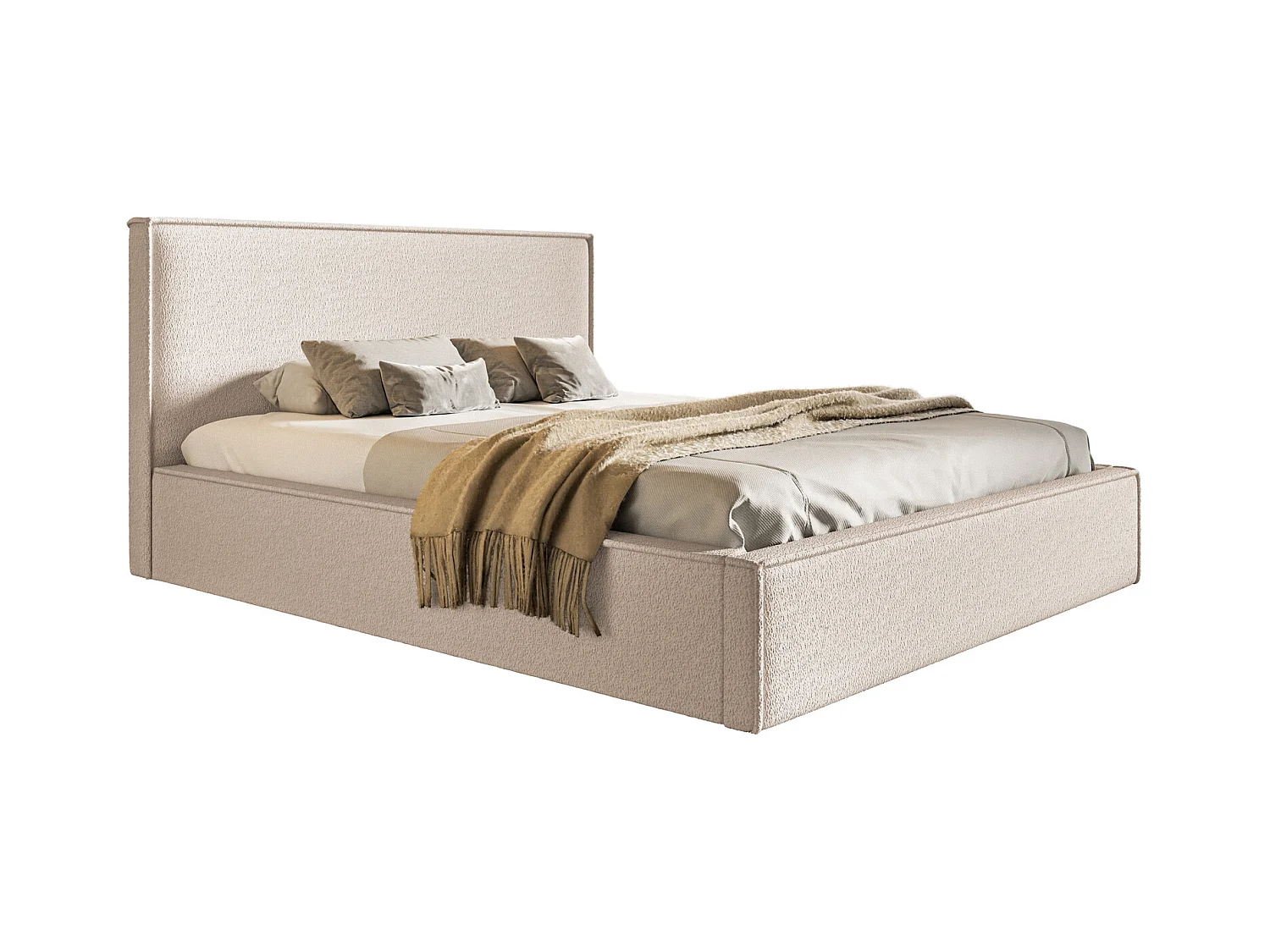 Emporius Lit coffre 160 x 200 Kyoto - Lit adulte avec Sommier à Lattes - lit avec tissu bouclé Beige (Anthology 3)