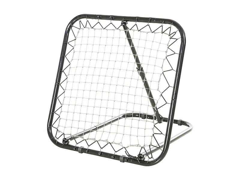 Filet de rebond de football pliable - inclinaison réglable 5 positions - dim. 84L x 78l x 78H cm - piquets d'ancrage inclus filet PE blanc métal époxy noir