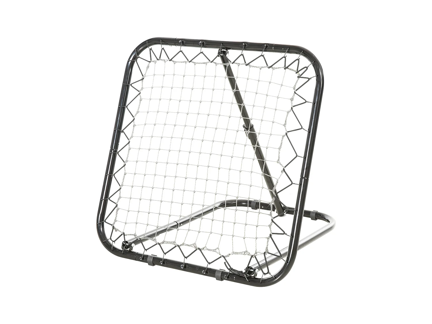 Filet de rebond de football pliable - inclinaison réglable 5 positions - dim. 84L x 78l x 78H cm - piquets d'ancrage inclus filet PE blanc métal époxy noir
