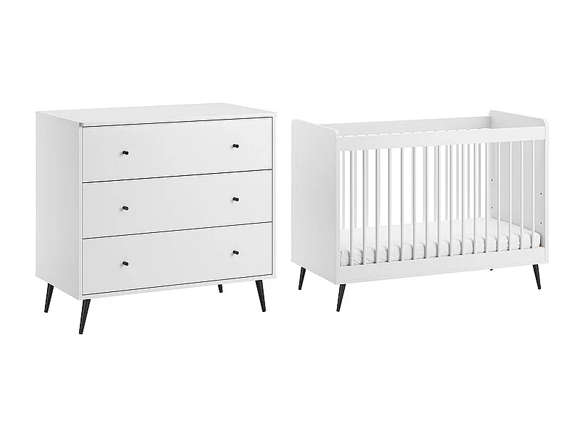 Lit bébé 60x120 et commode 3 tiroirs Blanca Blanc