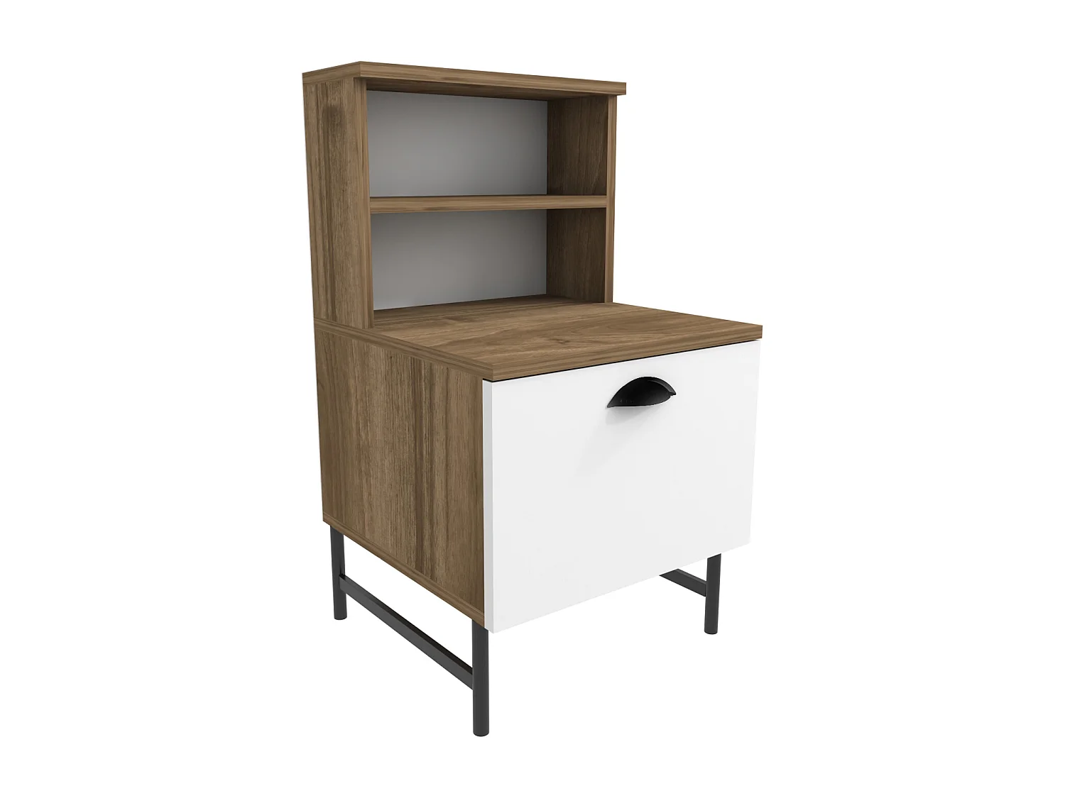 Table de nuit, chifonnier Cressi avec armoire  (Noyer et Blanc et Noir)