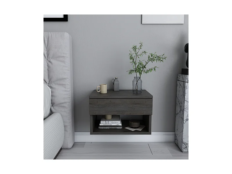 Table de chevet flottante Jamot avec tiroir et étagère ouverte (Wenge)