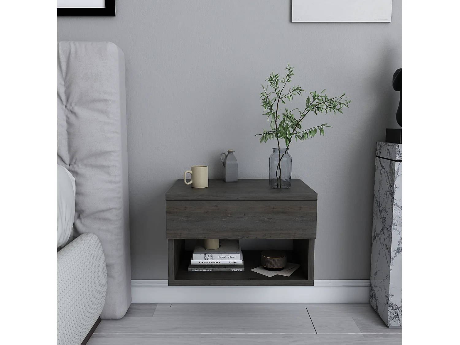 Table de chevet flottante Jamot avec tiroir et étagère ouverte (Wenge)