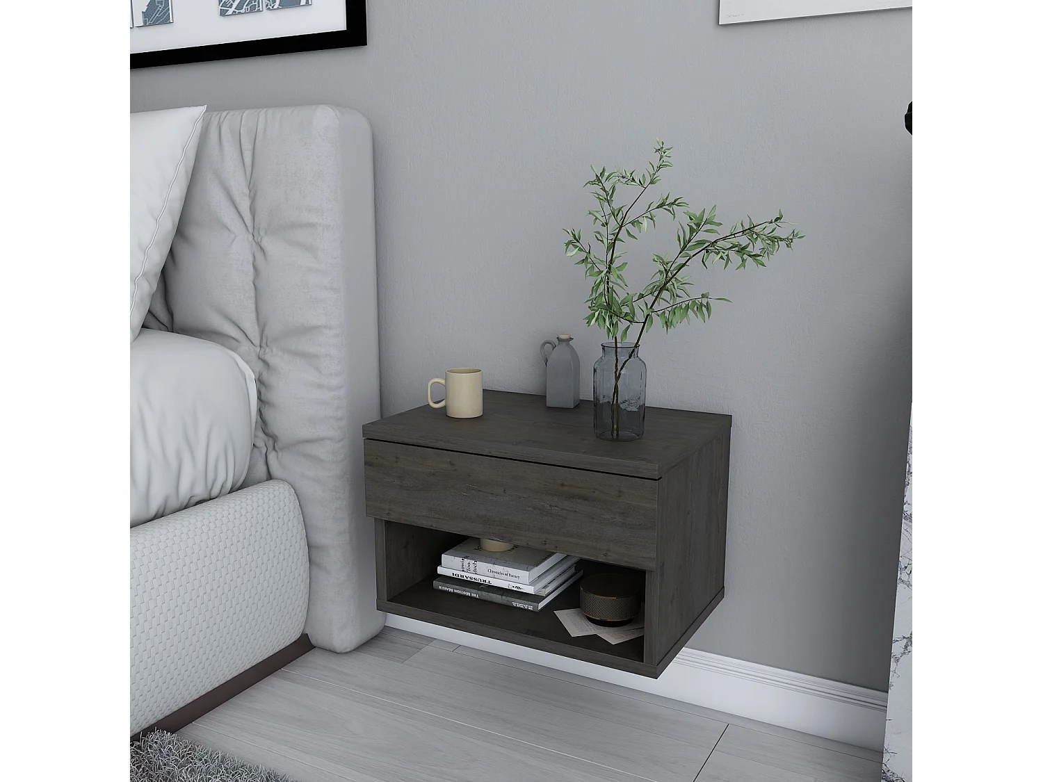 Table de chevet flottante Jamot avec tiroir et étagère ouverte (Wenge)