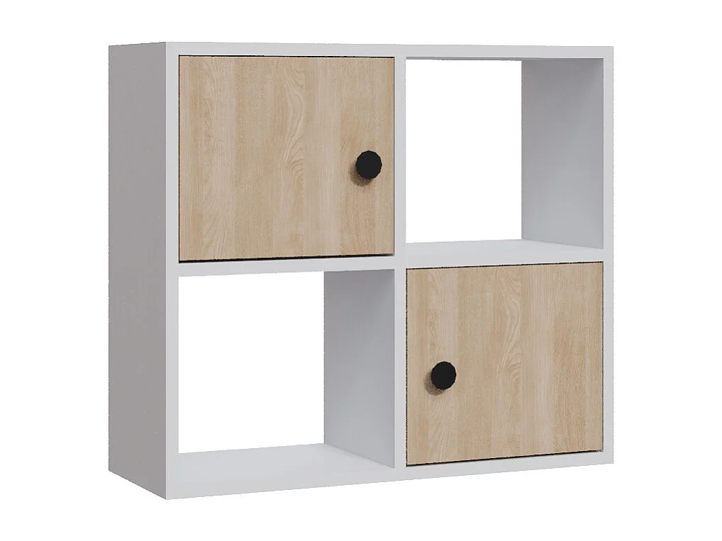 Bibliothèque Tuttle minimaliste avec deux étageres et deux armoires 63 cm H  (Blanc et chêne)