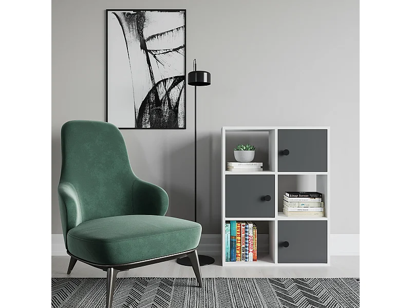 Bibliothèque Tilton 94 cm Armoires et Etagères ouvertes (Blanc et Anthracite )