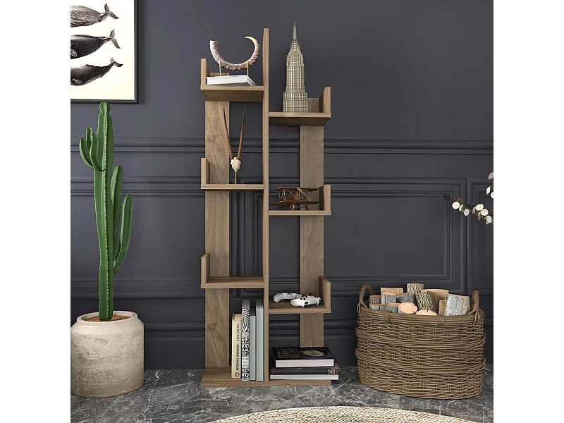 Biblothèque de 137 cm en forme d'arbre, Luisa, 6 étagères (Noyer)