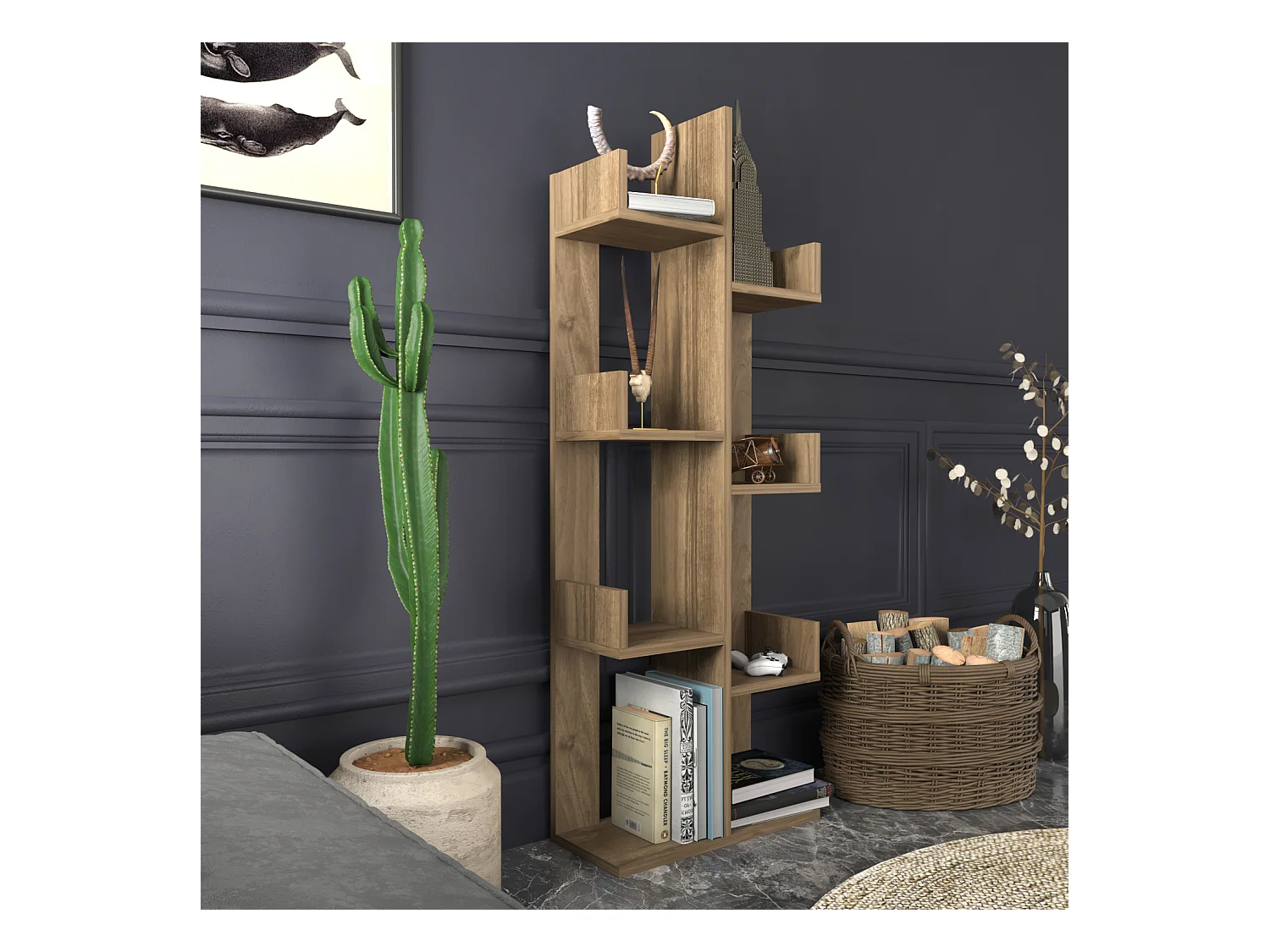 Biblothèque de 137 cm en forme d'arbre, Luisa, 6 étagères (Noyer)