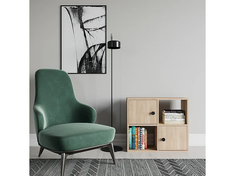 Bibliothèque Tuttle minimaliste avec deux étageres et deux armoires 63 cm H  (Chêne)