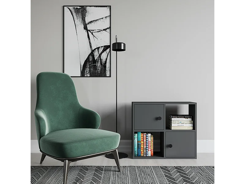 Bibliothèque Tuttle minimaliste avec deux étageres et deux armoires 63 cm H  (Anthracite)