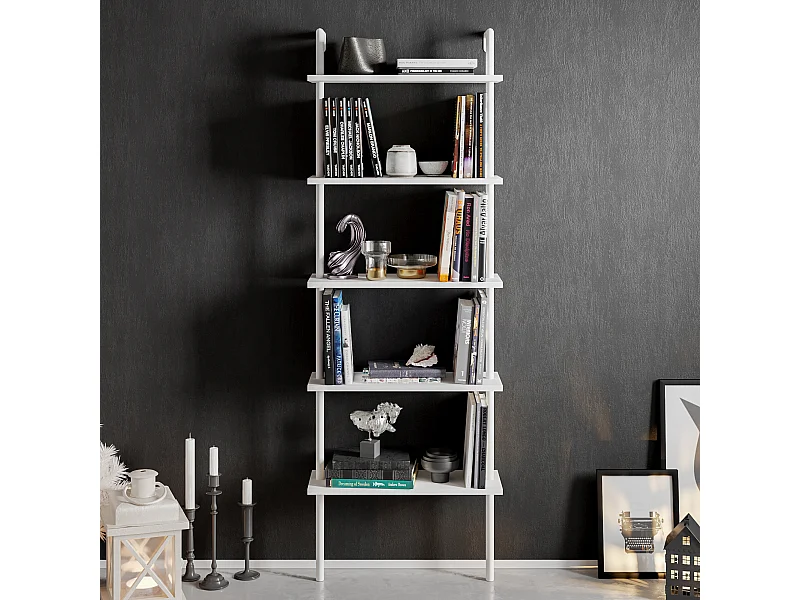 Bibliothèque Paula murale 5 étagères, cadre en métal  (Blanc)