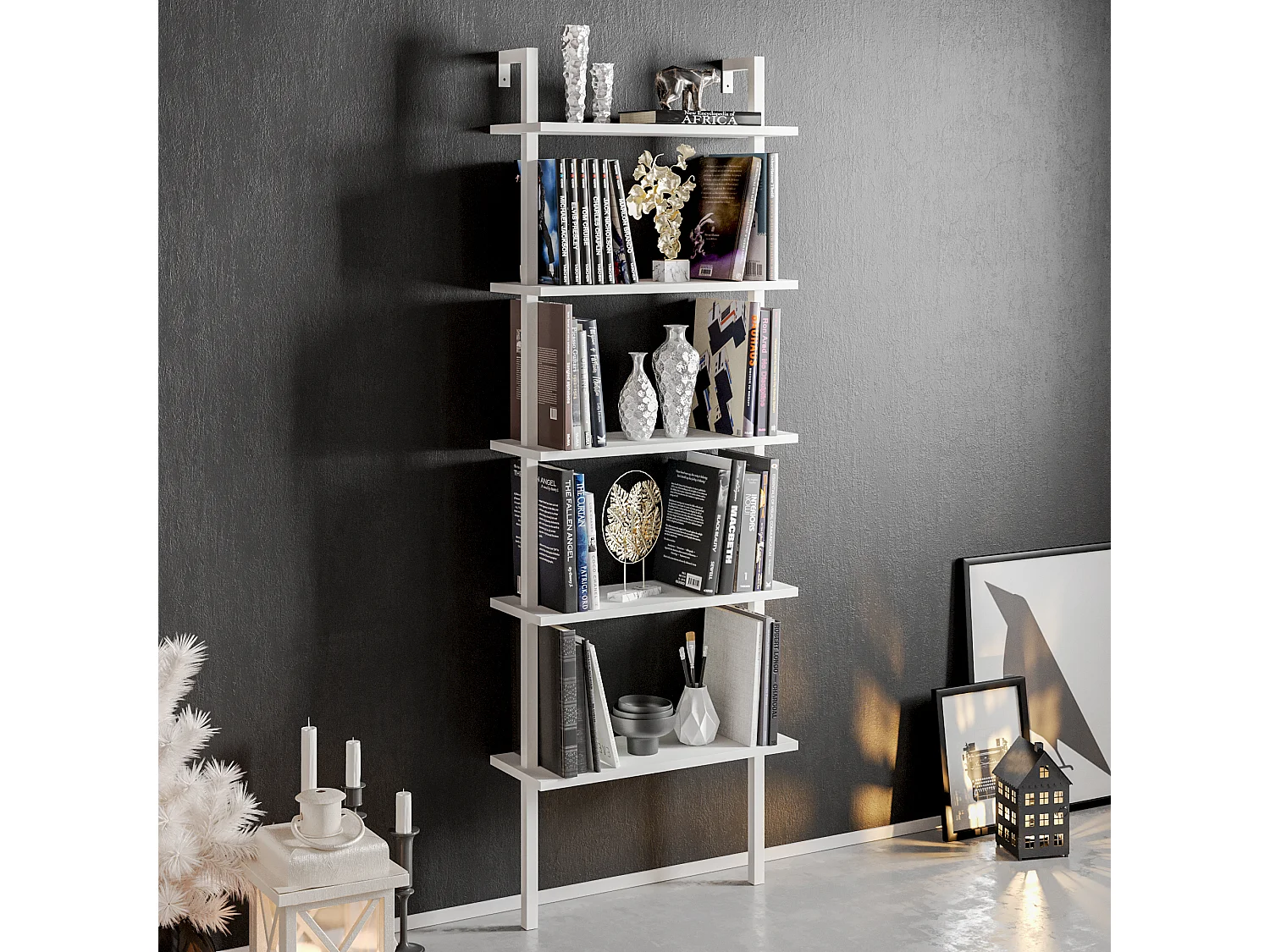Decorotika Piante 5-tier Bookcase Display Stand - 60 cm W x  22 cm D x 174 cm H (Wall Mountable)