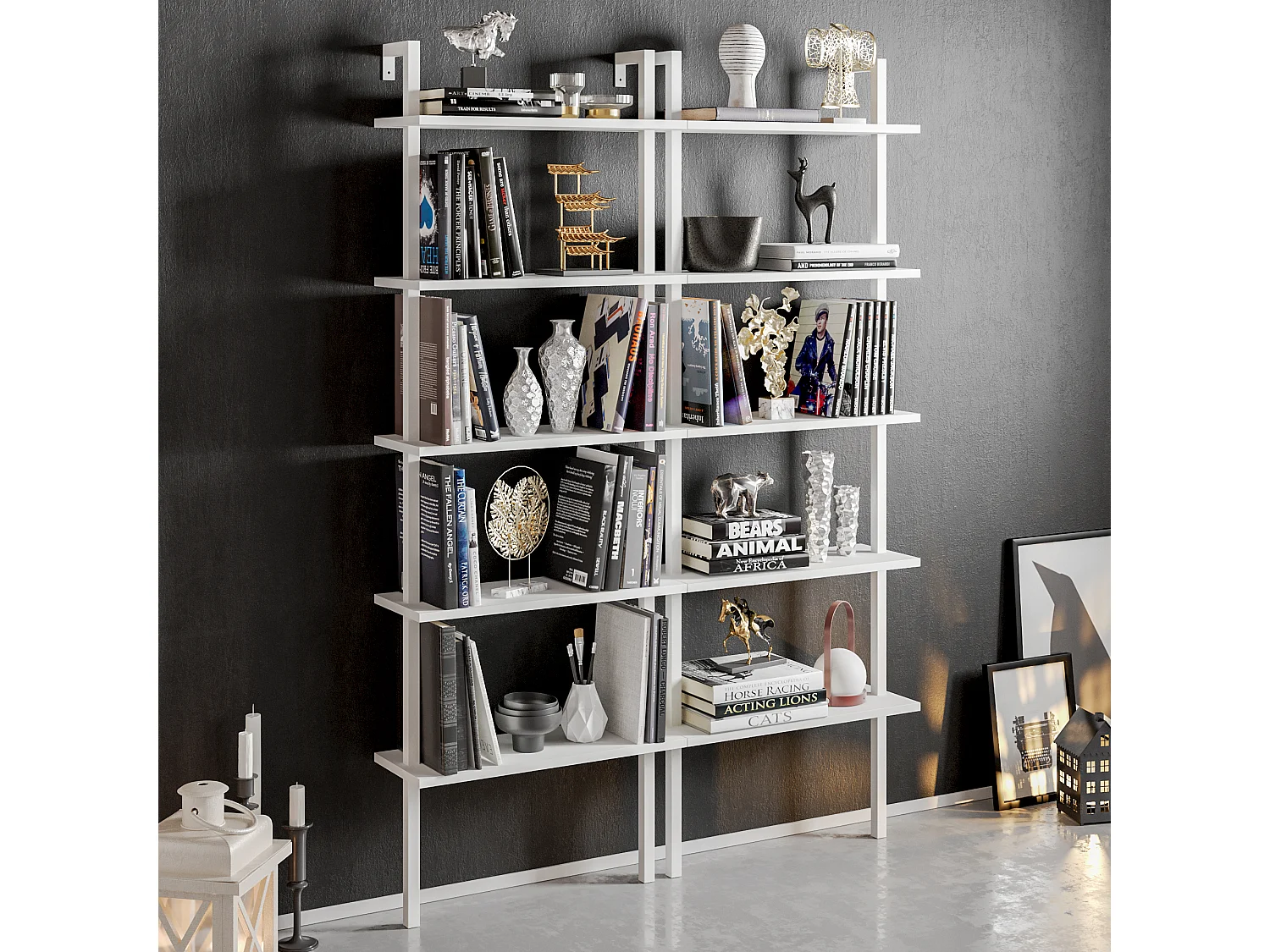 Decorotika Piante 5-tier Bookcase Display Stand - 60 cm W x  22 cm D x 174 cm H (Wall Mountable)